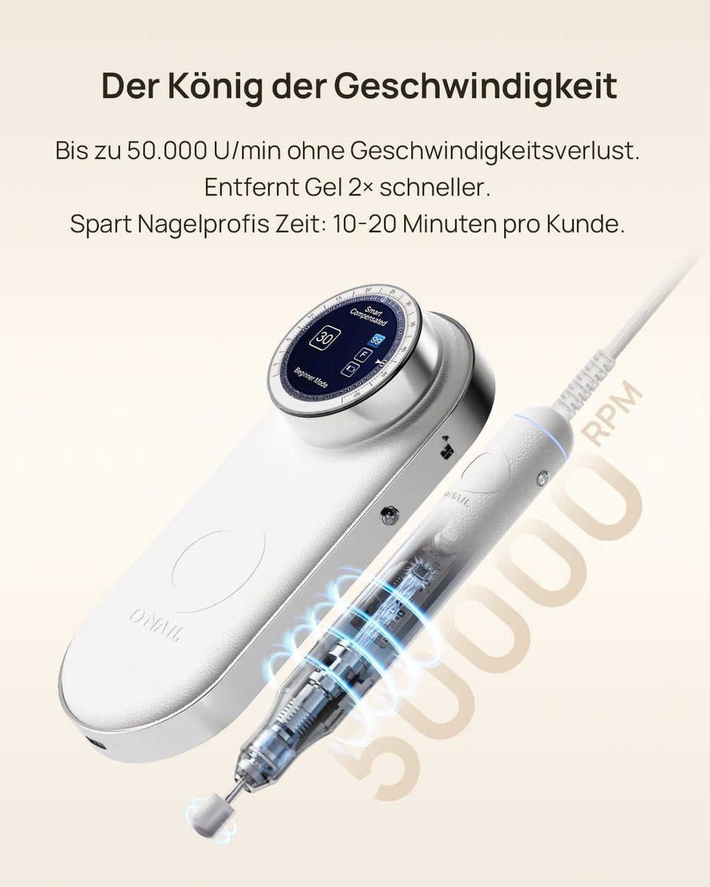 Professionelle Elektrische Nagelfräser für Gelnägel - 2 Handstücke - Kabellose Maniküre mit LCD & 50.000 U/min