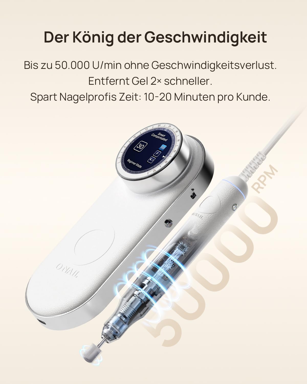 Professionelle Elektrische Nagelfräser für Gelnägel - 2 Handstücke - Kabellose Maniküre mit LCD & 50.000 U/min